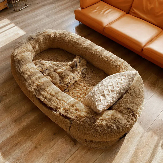 185X120X30Cm/165X100X25Cm Long Plush Big Dog Bed Also as Human Sofa Popular Large One-Person Sofa Adult Elliptical Pet Bed Nest
